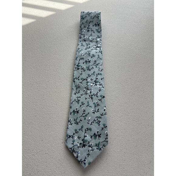 Ties.com Blue/Green Floral Pattern 100% Cotton Handmade Tie NWOT - Picture 3 of 6